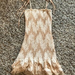 Super cute white and beige dress beautiful short mini dress graduation fancy